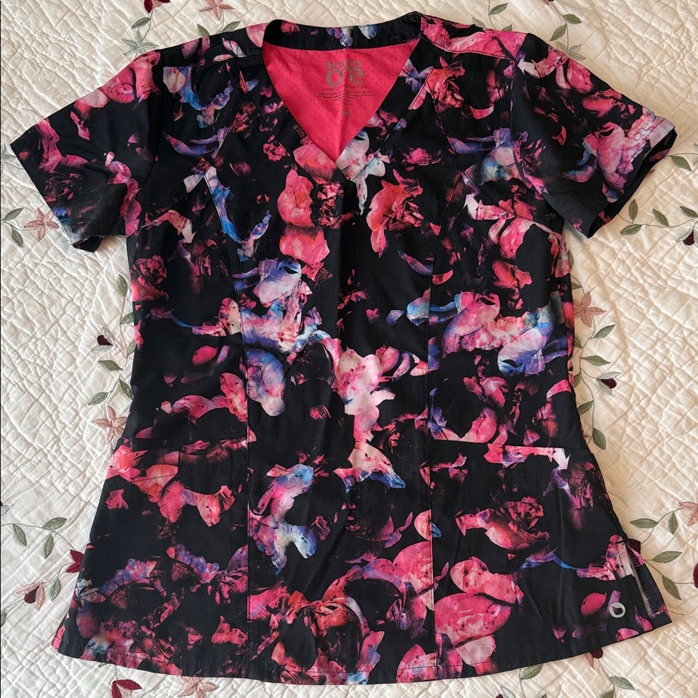 Vibrant Pink and Black Women's V-Neck Top